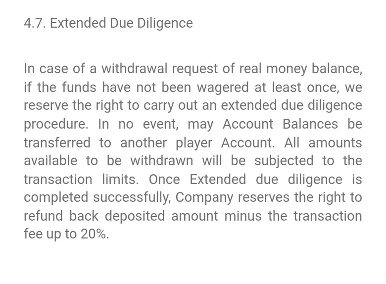 31Bet terms clause 4.7 on extended due diligence and a fee of up to 20 percent