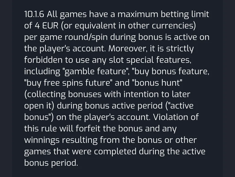 CristalPoker bonus terms clause 10.1.6 with a 4 EUR maximum bet while a bonus is active