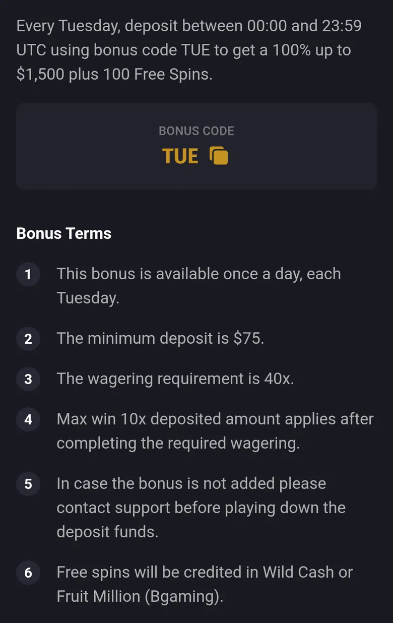 Fortune Play Turbo Reload Tuesdays terms with a 10x deposit win cap