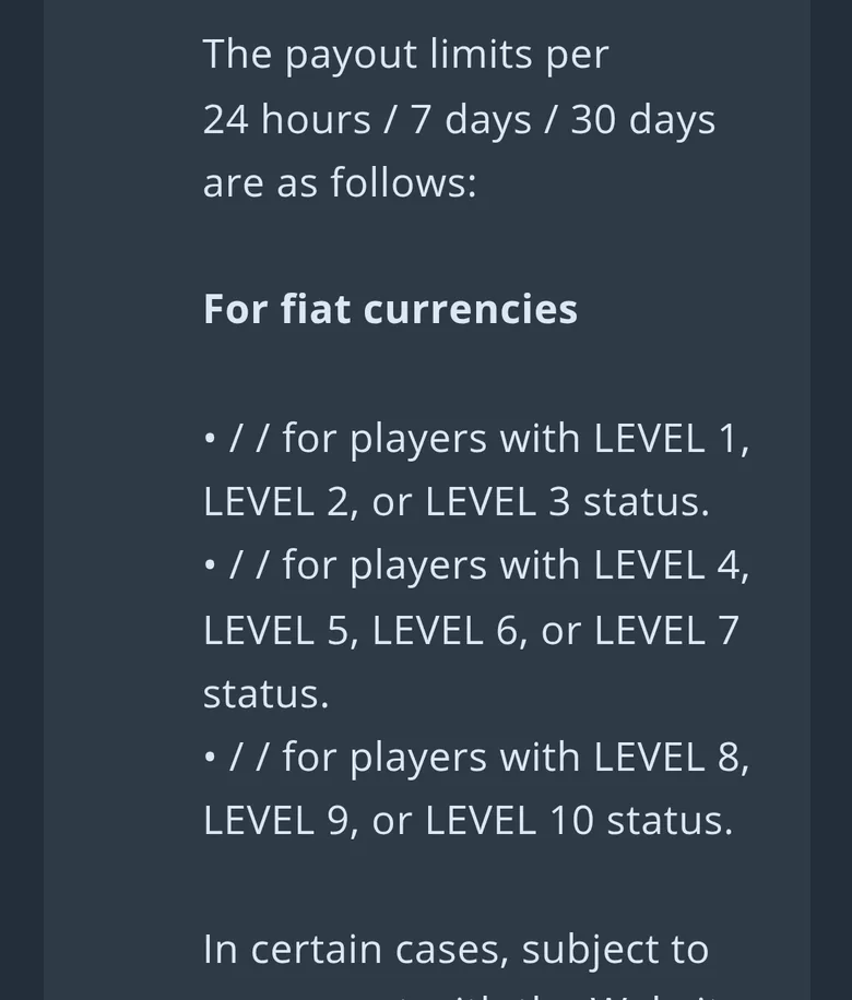 Jet T&C clause 8.13.6 payout limits by status level with the amounts blank for a visitor who is not logged in