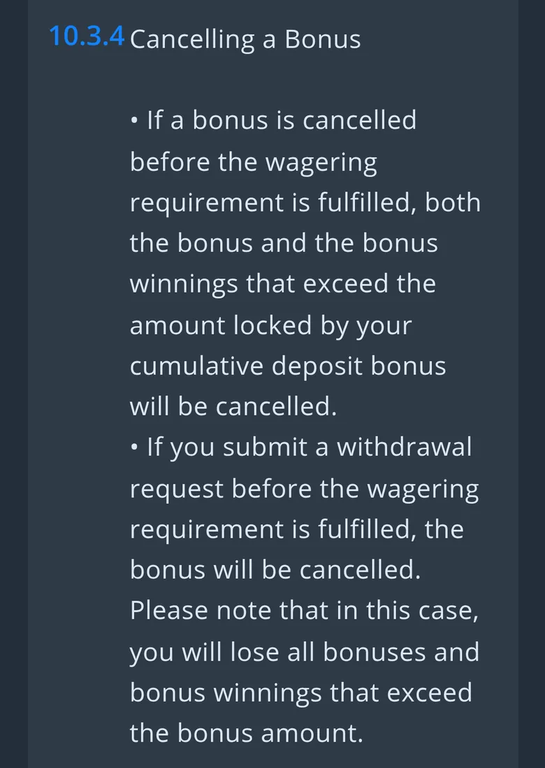 Jet T&C clause 10.3.4 on cancelling a bonus and losing bonus winnings
