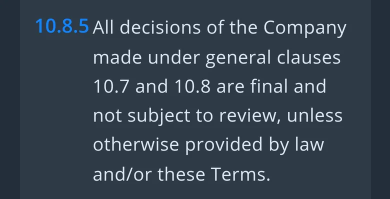 Jet T&C clause 10.8.5 making bonus abuse decisions final