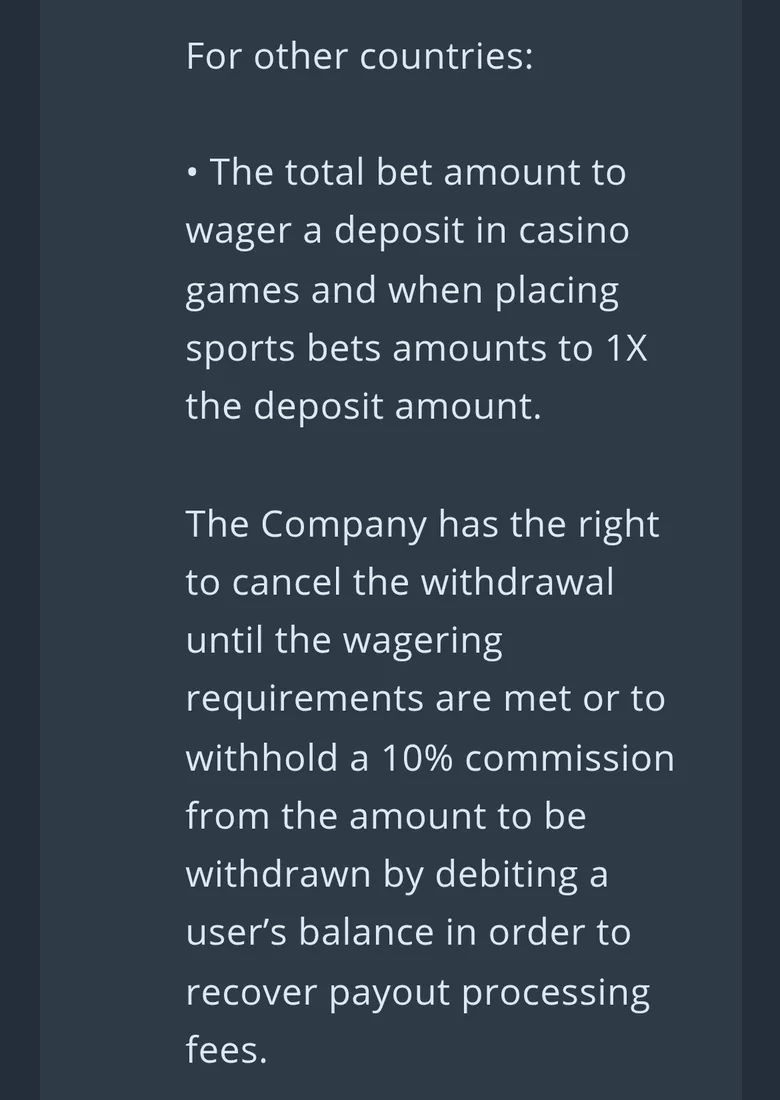 Jet T&C clause 8.13.4 requiring each deposit to be wagered once or a 10 percent commission