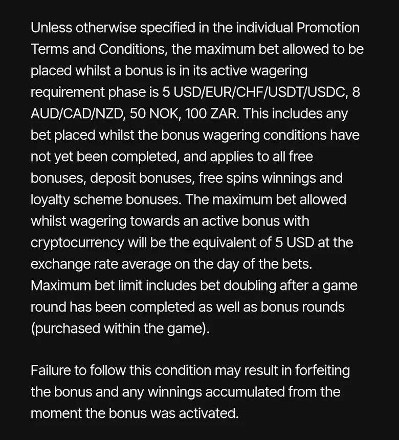Just Casino bonus terms on the 8 NZD maximum bet while wagering