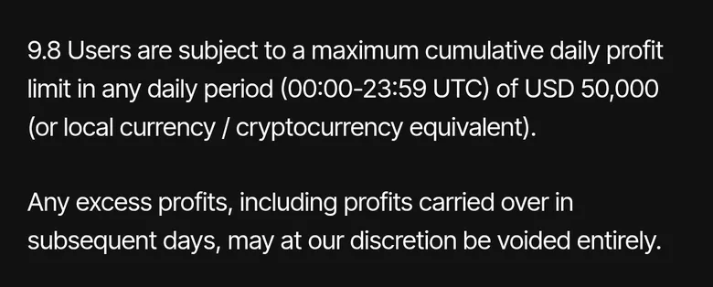 Just Casino terms clause 9.8 on the USD 50,000 daily profit limit