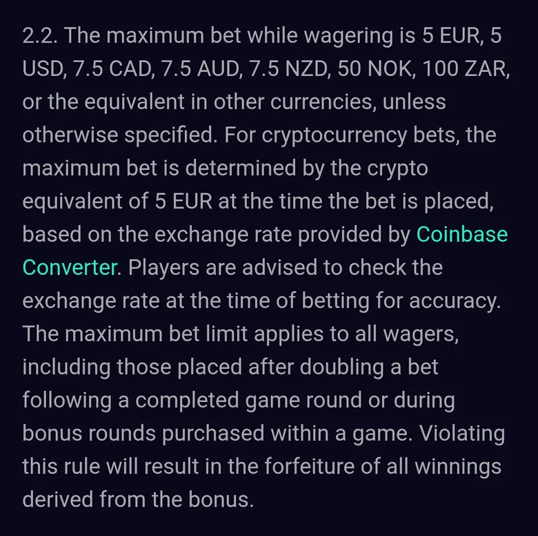 Lucky7even bonus terms clause 2.2 setting a 7.5 NZD maximum bet while wagering