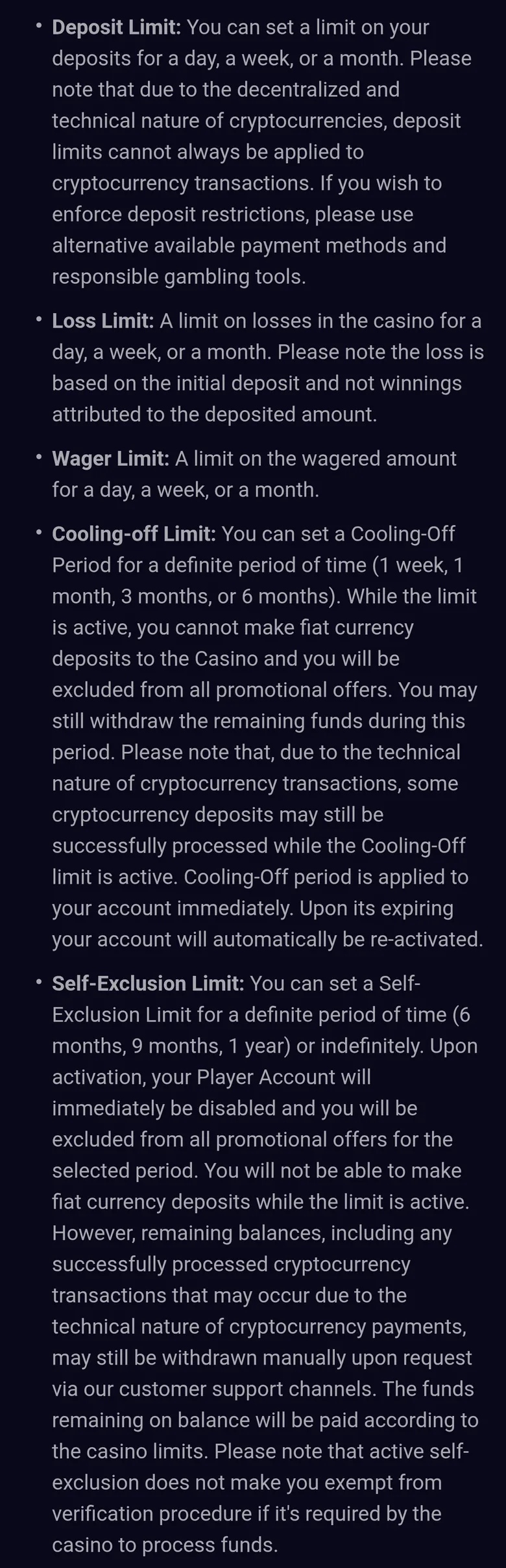 Lucky7even Responsible Gaming page describing deposit, loss and wager limits, cooling-off and self-exclusion