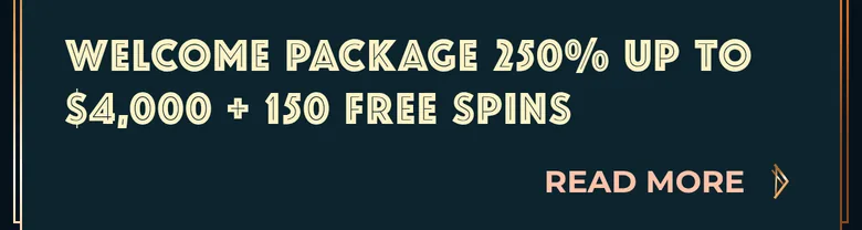 Monster Win welcome package card: 250% up to $4,000 + 150 free spins