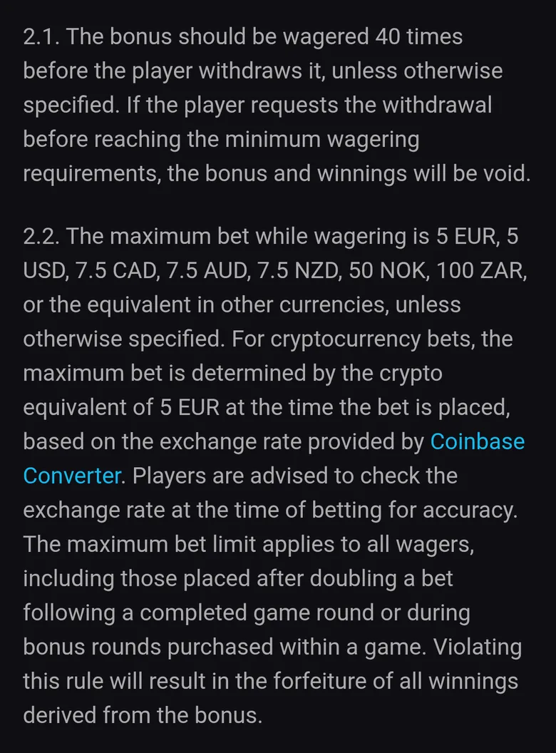 Playmojo bonus terms clauses 2.1 and 2.2 on 40x wagering and the 7.5 NZD maximum bet