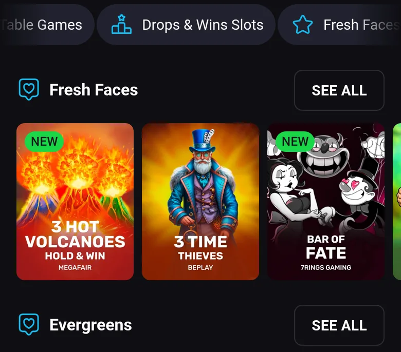 Playmojo lobby on a phone in New Zealand with new pokies from Megafair, BePlay and 7Rings Gaming