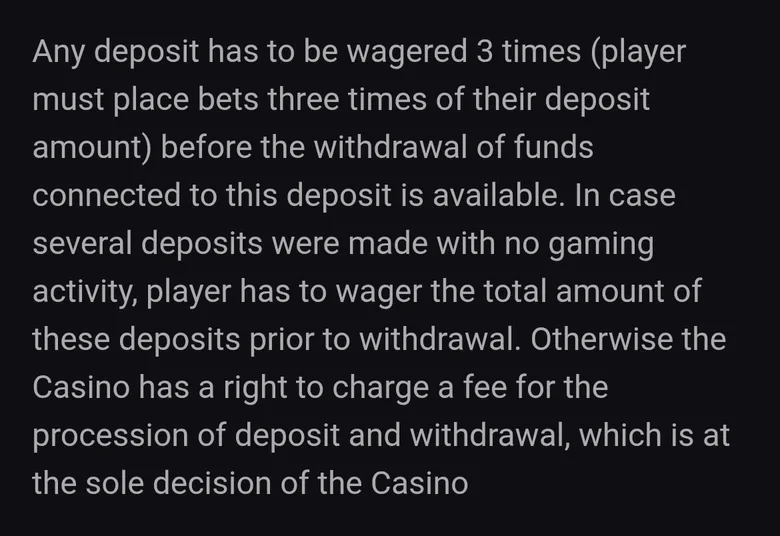 Playmojo terms requiring every deposit to be wagered three times before withdrawal