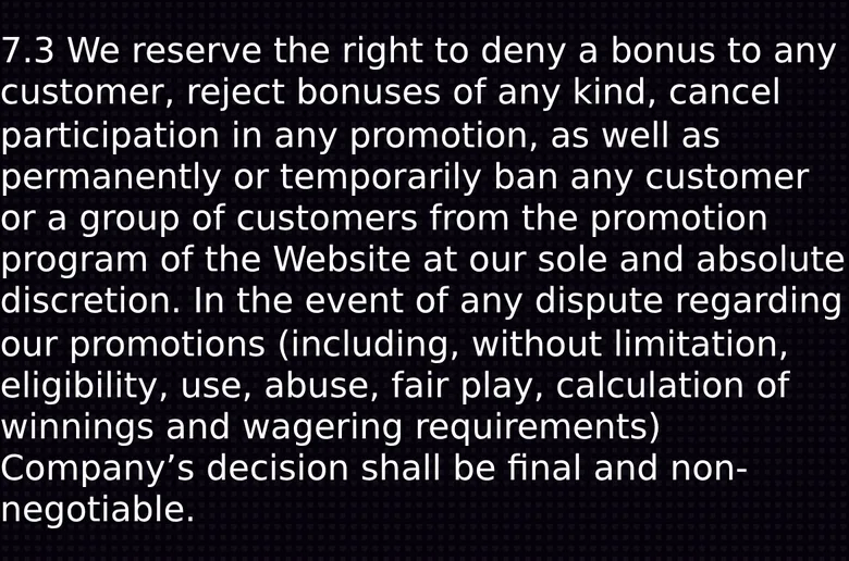 QuickWin T&C 7.3 making the company's decision final in promotion disputes