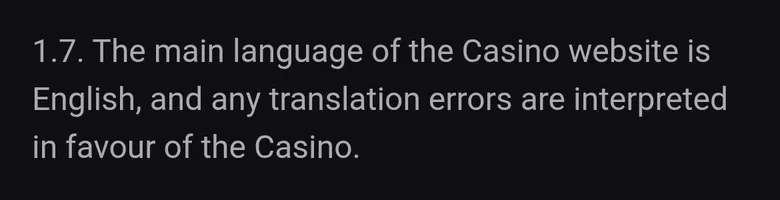 Rooster.bet terms clause 1.7 on translation errors