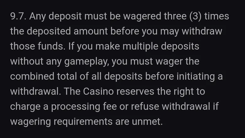 Rooster.bet terms clause 9.7 requiring each deposit to be wagered three times