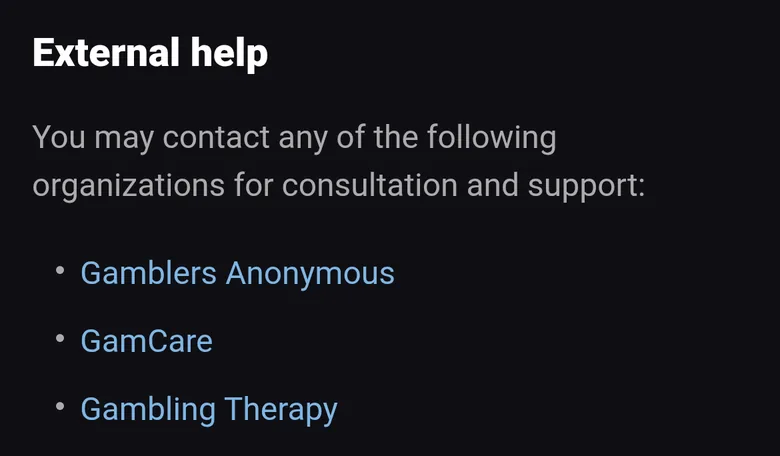 Slot Lounge Responsible Gaming page listing external help services