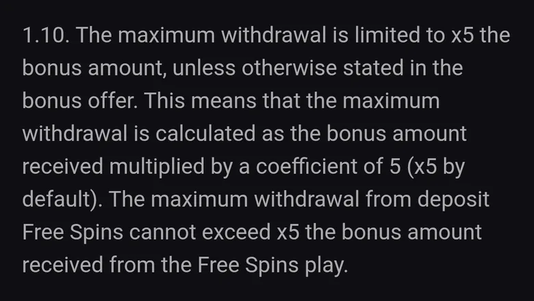 Slot Lounge bonus terms clause 1.10 on the x5 maximum withdrawal
