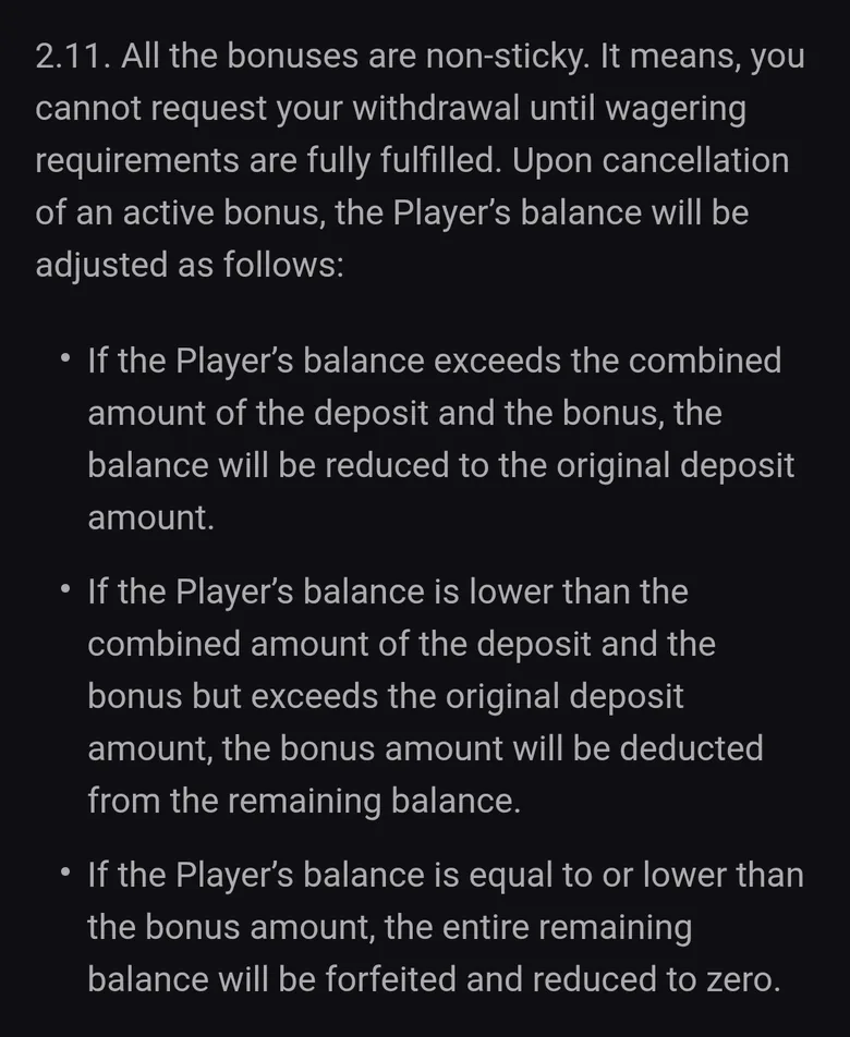 Slot Lounge bonus terms clause 2.11 on cancelling an active bonus