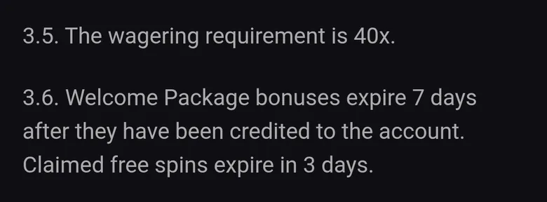 Slot Lounge bonus terms clause 3.5 with 40x wagering for the welcome package