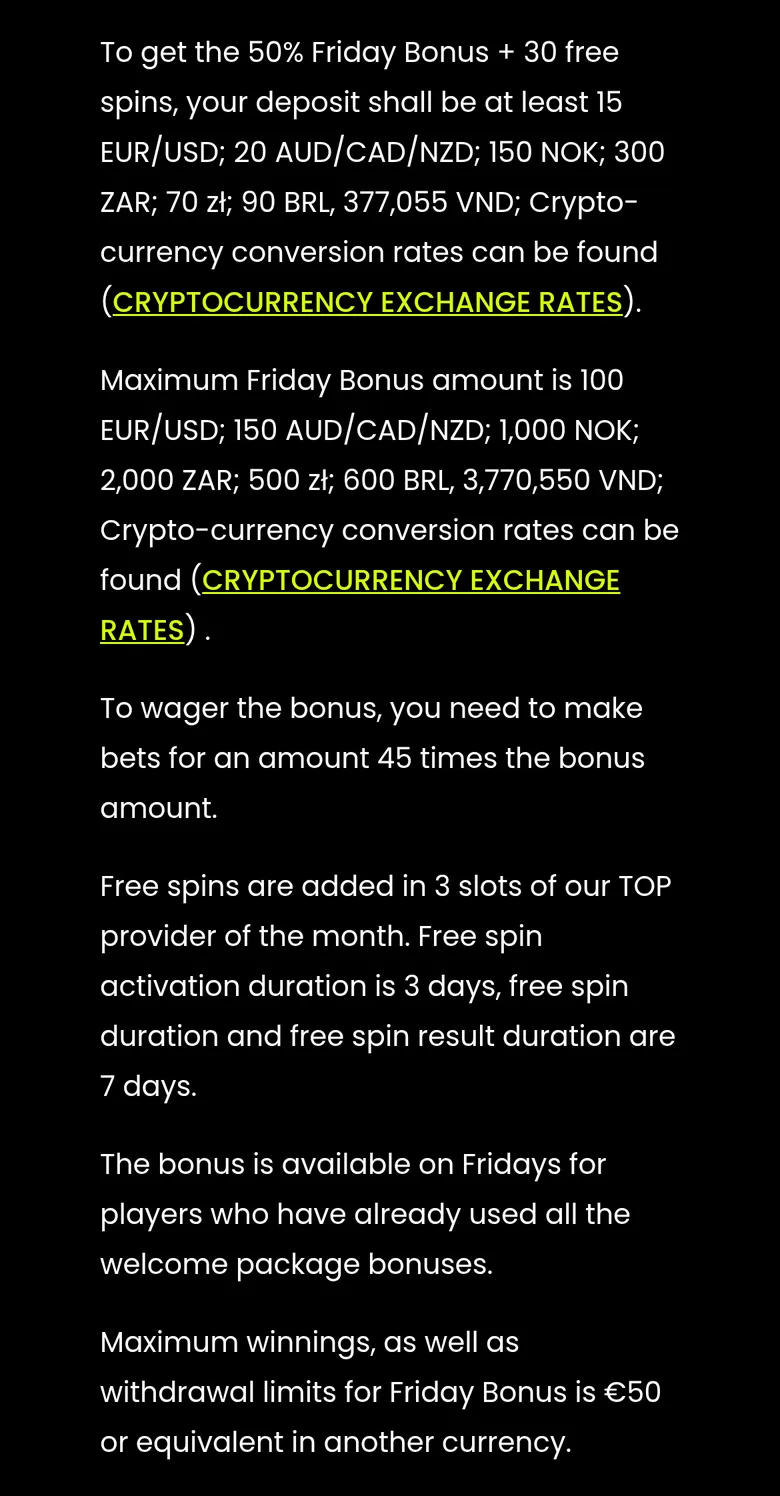 Spin Samurai Friday Bonus terms: 50% up to 150 NZD, 45x wagering, winnings capped at 50 euros
