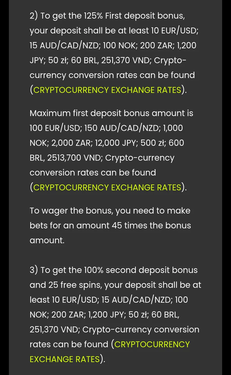 Terms under the Spin Samurai bonus cards describing a 125% first deposit bonus up to 150 NZD at 45x