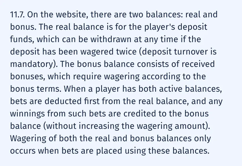 SpinCity T&C clause 11.7 on real and bonus balances