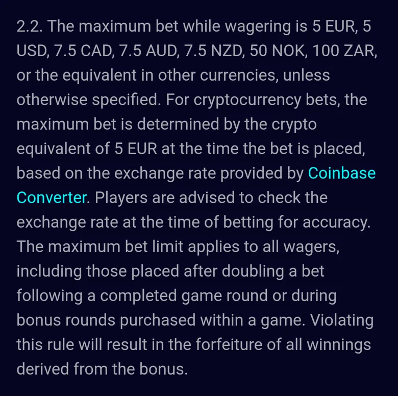 Spinjo bonus terms clause 2.2 setting a 7.5 NZD maximum bet while wagering