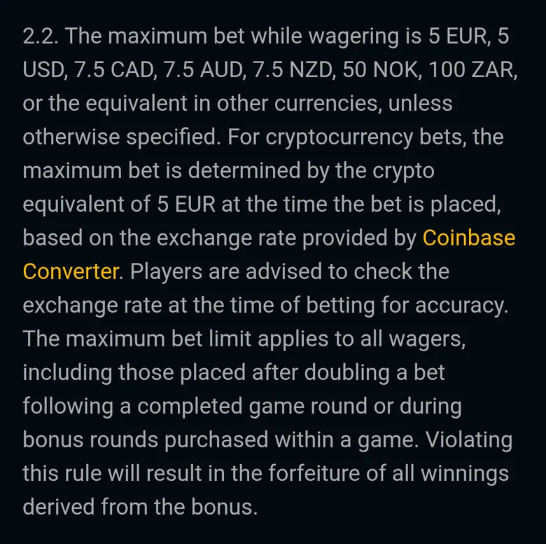 SpinsUp bonus terms clause 2.2 on the maximum bet while wagering