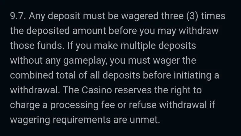 SpinsUp terms clause 9.7 requiring each deposit to be wagered three times
